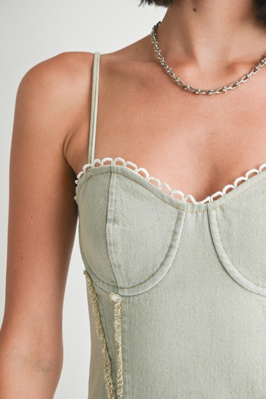 Women Spaghetti straps Sleeveless Flattering Fit Denim Dress Zarnesh