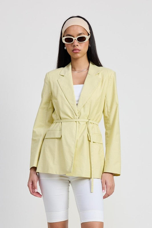 Women Tailored Fit Lined Blazer With Waist Belt Zarnesh