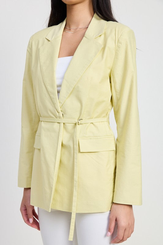 Women Tailored Fit Lined Blazer With Waist Belt Zarnesh