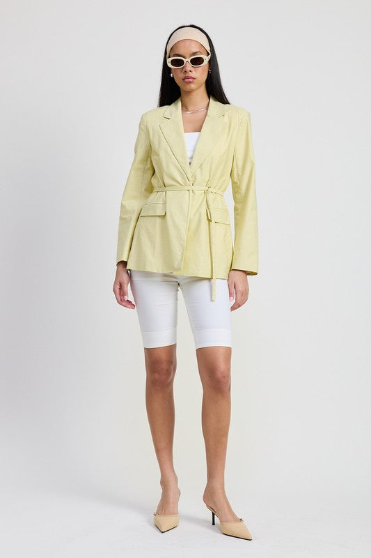 Women Tailored Fit Lined Blazer With Waist Belt Zarnesh