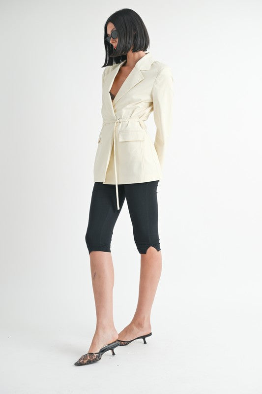 Women Tailored Fit Lined Blazer With Waist Belt Zarnesh