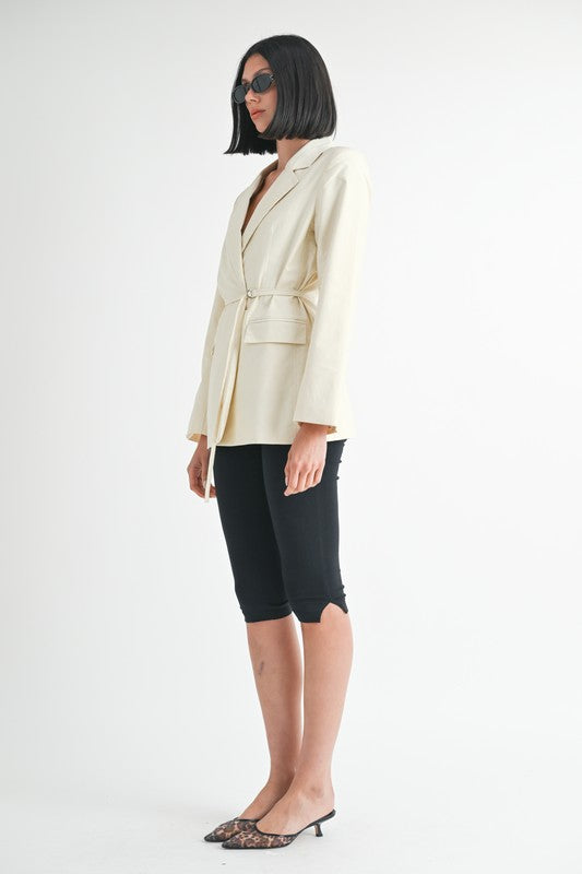 Women Tailored Fit Lined Blazer With Waist Belt Zarnesh