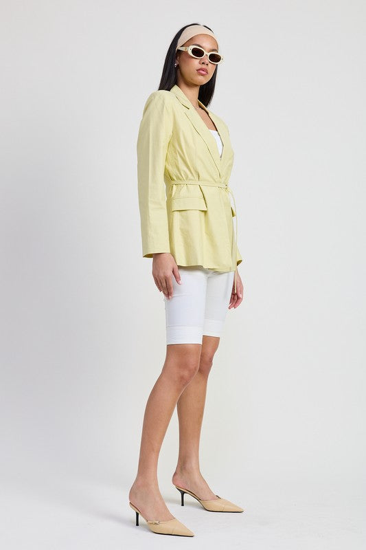 Women Tailored Fit Lined Blazer With Waist Belt Zarnesh