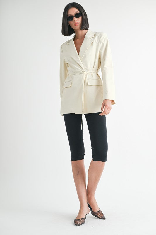 Women Tailored Fit Lined Blazer With Waist Belt Zarnesh