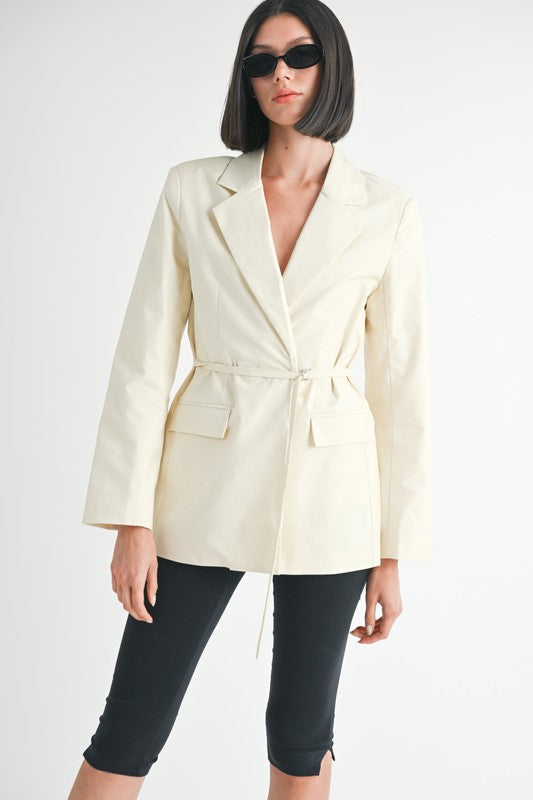 Women Tailored Fit Lined Blazer With Waist Belt Zarnesh