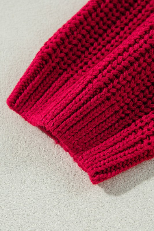 Women Valentine Bold Red Off Shoulder Ribbed Knit Sweater Zarnesh