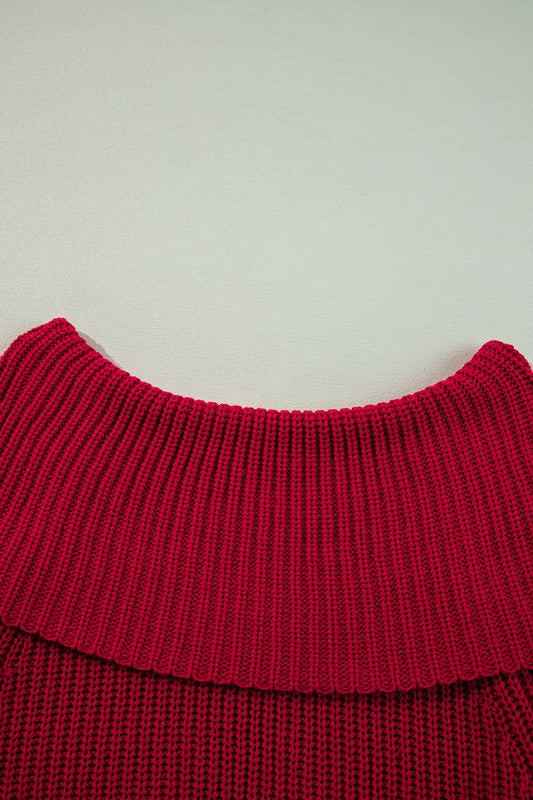 Women Valentine Bold Red Off Shoulder Ribbed Knit Sweater Zarnesh