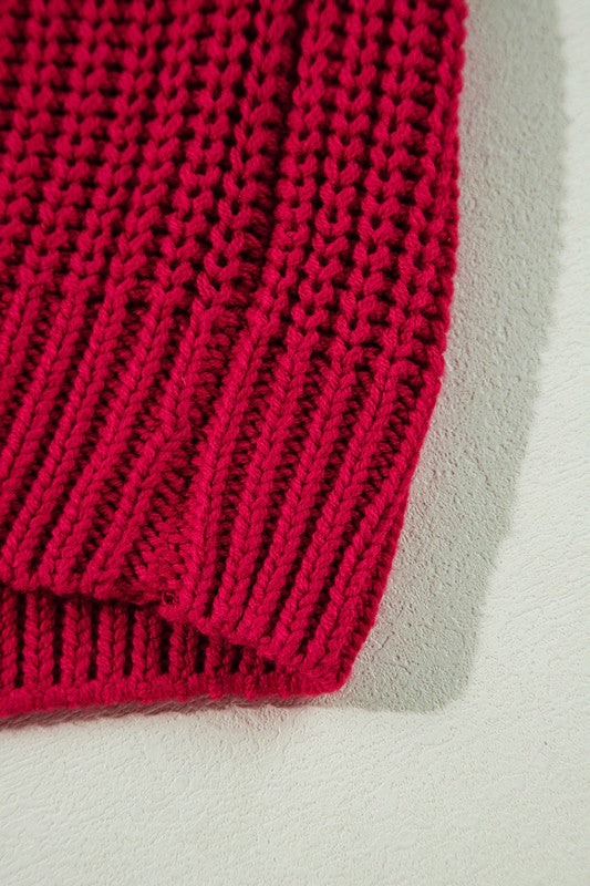 Women Valentine Bold Red Off Shoulder Ribbed Knit Sweater Zarnesh