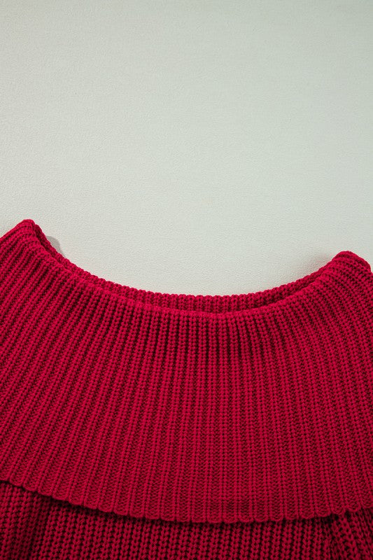 Women Valentine Bold Red Off Shoulder Ribbed Knit Sweater Zarnesh