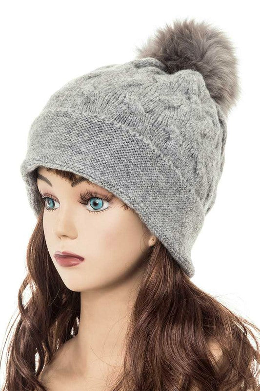 Women Cuffed Genuine Fur Pom Slouchy Beanie | Zarnesh