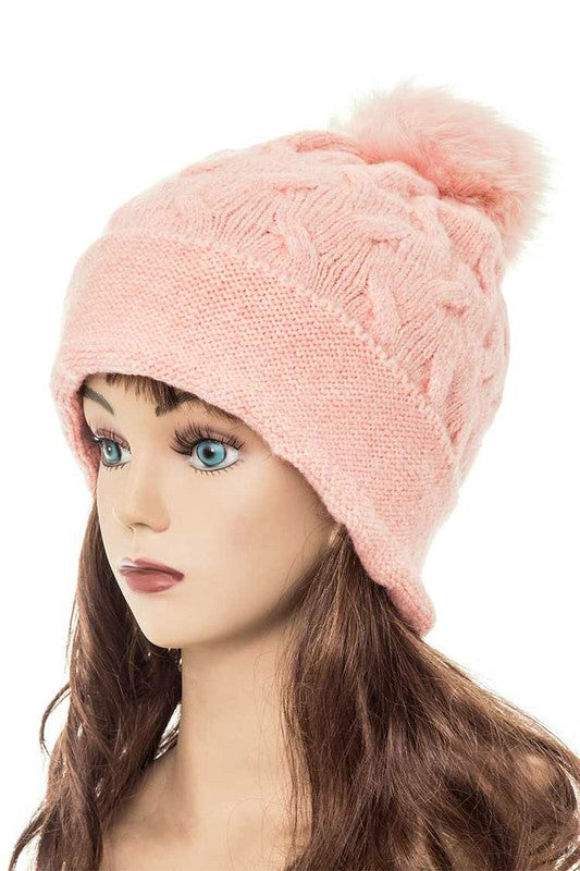 Women Cuffed Genuine Fur Pom Slouchy Beanie | Zarnesh