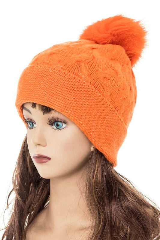 Women Cuffed Genuine Fur Pom Slouchy Beanie | Zarnesh