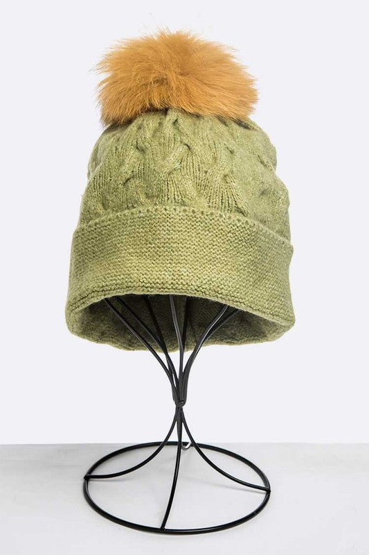 Women Cuffed Genuine Fur Pom Slouchy Beanie | Zarnesh