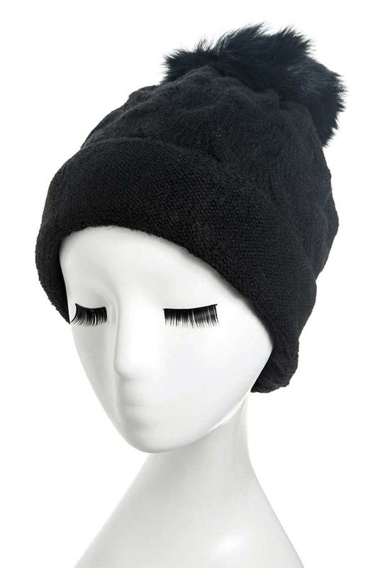 Women Cuffed Genuine Fur Pom Slouchy Beanie | Zarnesh