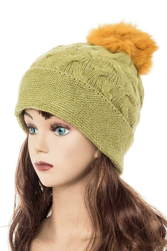 Women Cuffed Genuine Fur Pom Slouchy Beanie | Zarnesh