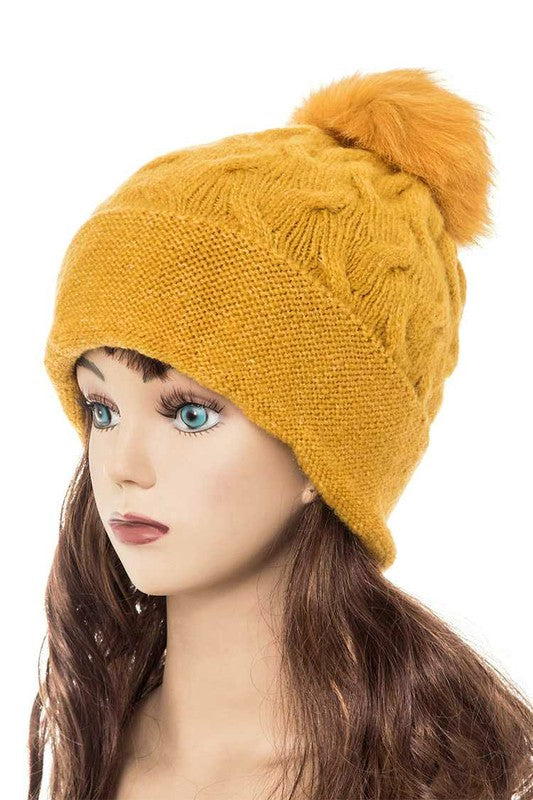 Women Cuffed Genuine Fur Pom Slouchy Beanie | Zarnesh