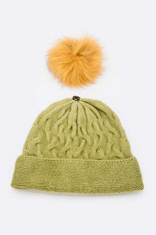 Women Cuffed Genuine Fur Pom Slouchy Beanie | Zarnesh