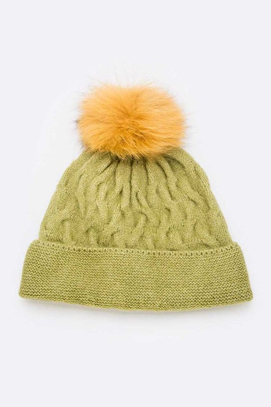 Women Cuffed Genuine Fur Pom Slouchy Beanie | Zarnesh