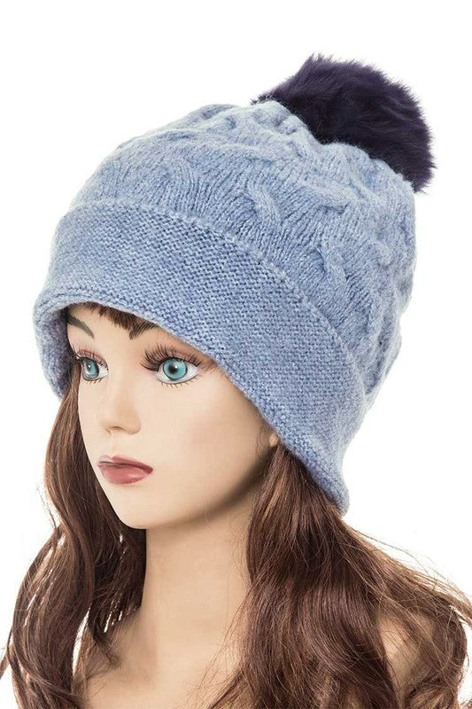 Women Cuffed Genuine Fur Pom Slouchy Beanie | Zarnesh