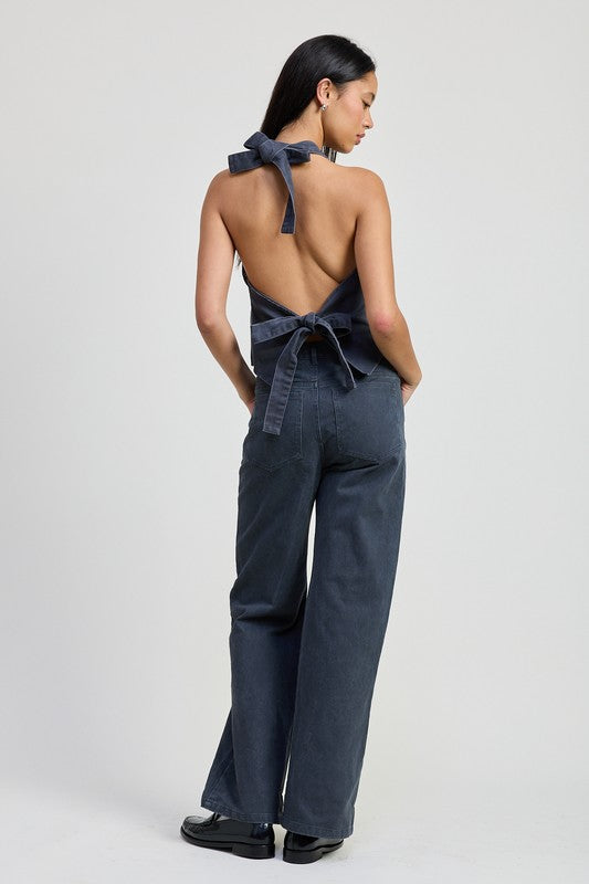 Women Quality Fabric Cotton High Waist Folded Fitted Denim Pants Zarnesh