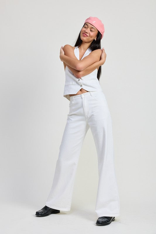 Women Quality Fabric Cotton High Waist Folded Fitted Denim Pants Zarnesh