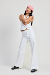Women Quality Fabric Cotton High Waist Folded Fitted Denim Pants Zarnesh