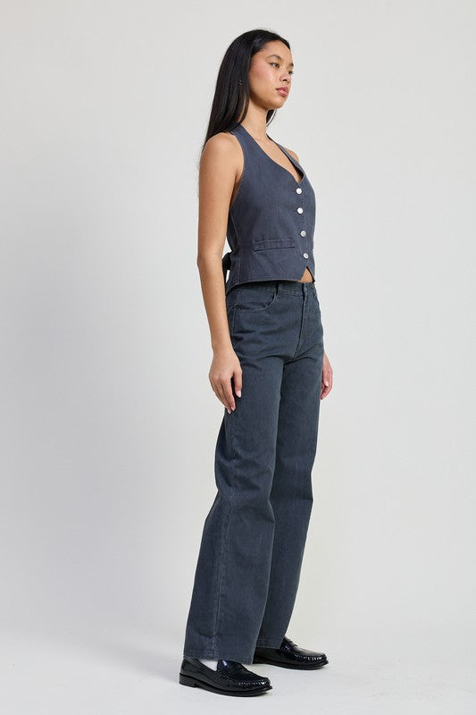 Women Quality Fabric Cotton High Waist Folded Fitted Denim Pants Zarnesh