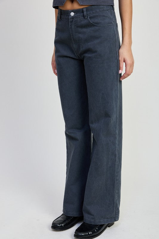 Women Quality Fabric Cotton High Waist Folded Fitted Denim Pants Zarnesh