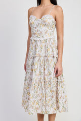 Women Soft Breathable Lined Interior Perfect Fit Midi Floral Corset Dress Zarnesh