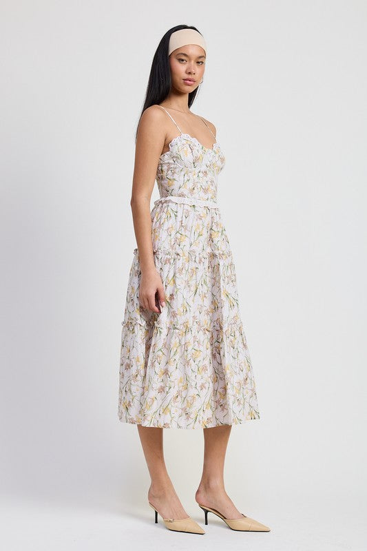 Women Soft Breathable Lined Interior Perfect Fit Midi Floral Corset Dress Zarnesh