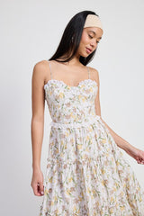 Women Soft Breathable Lined Interior Perfect Fit Midi Floral Corset Dress Zarnesh