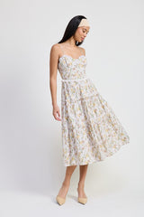Women Soft Breathable Lined Interior Perfect Fit Midi Floral Corset Dress Zarnesh
