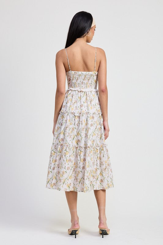 Women Soft Breathable Lined Interior Perfect Fit Midi Floral Corset Dress Zarnesh