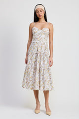 Women Soft Breathable Lined Interior Perfect Fit Midi Floral Corset Dress Zarnesh