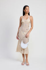Women Soft & Breathable Square Neck Midi Bias Dress Zarnesh