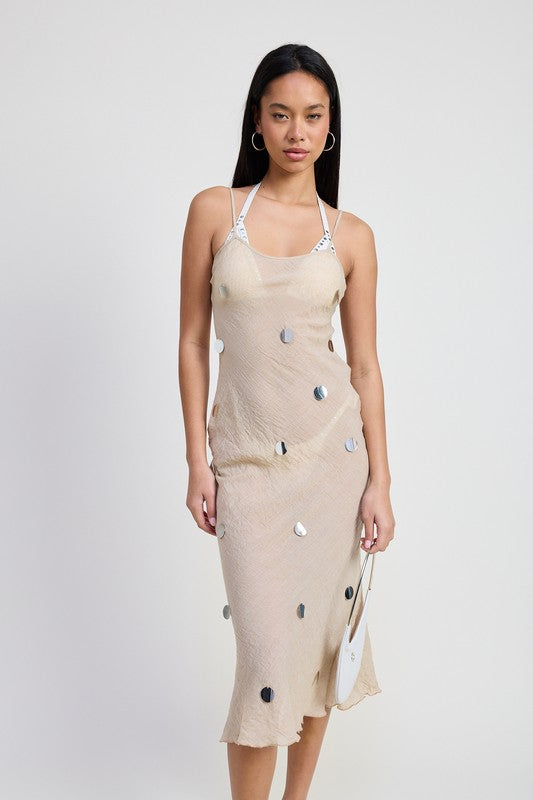 Women Soft & Breathable Square Neck Midi Bias Dress Zarnesh