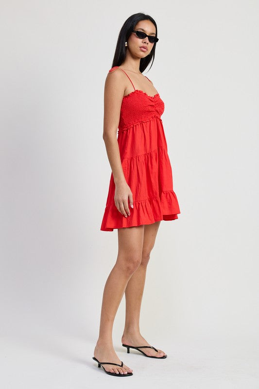 Women Ruffled Square Neck Sleeveless Mini Dress With Smocking Zarnesh