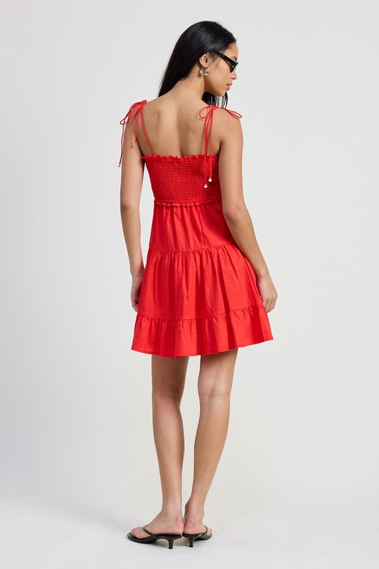 Women Ruffled Square Neck Sleeveless Mini Dress With Smocking Zarnesh