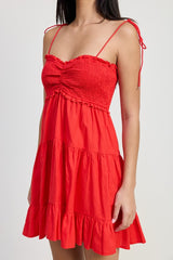 Women Ruffled Square Neck Sleeveless Mini Dress With Smocking Zarnesh