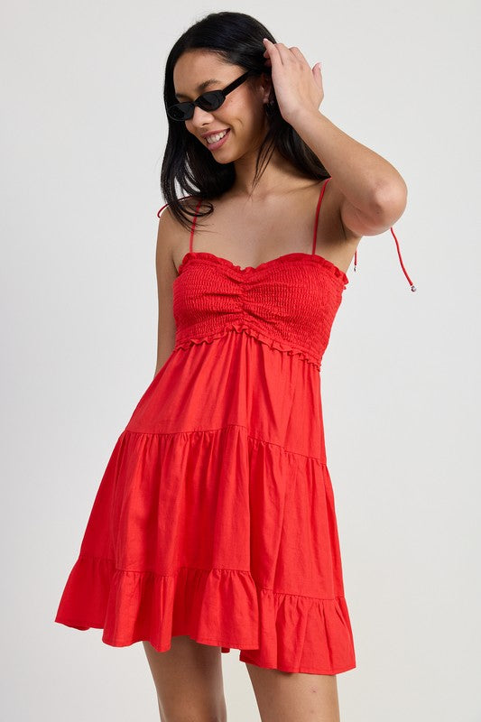 Women Ruffled Square Neck Sleeveless Mini Dress With Smocking Zarnesh