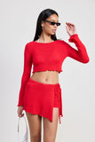 Women Long Sleeve Boat Neck Long Sleeves Cropped Length Top Zarnesh
