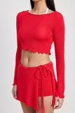 Women Long Sleeve Boat Neck Long Sleeves Cropped Length Top Zarnesh