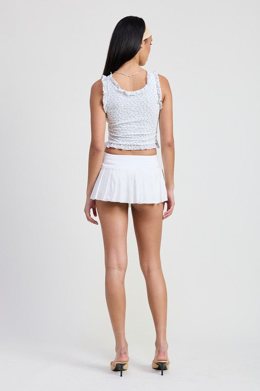 Women Soft Stretchy Lace Detailing with Ruffle Edge Lined Top Zarnesh