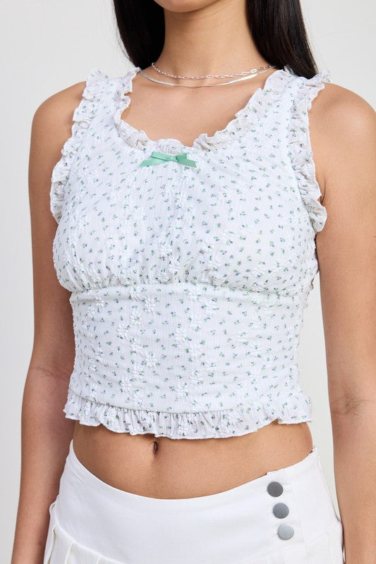 Women Soft Stretchy Lace Detailing with Ruffle Edge Lined Top Zarnesh
