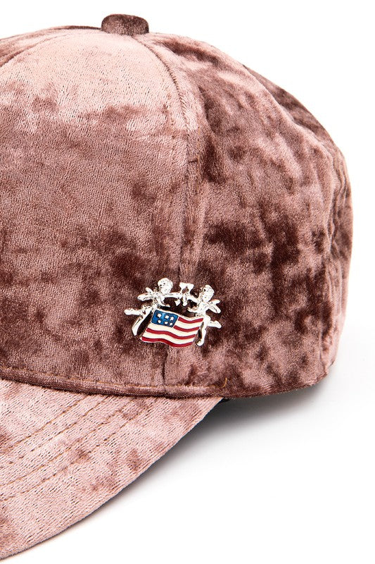 Women American Flag Angel Pin Tag Velour Cap | Zarnesh