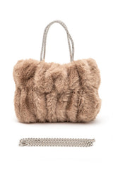 Women Rhinestone Top Handle Faux Fur Winter Tote Bag | Zarnesh