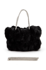 Women Rhinestone Top Handle Faux Fur Winter Tote Bag | Zarnesh