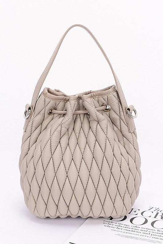 Women Nylon Quilted Puffer Convertible Bucket Bag | Zarnesh