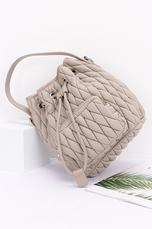 Women Nylon Quilted Puffer Convertible Bucket Bag | Zarnesh