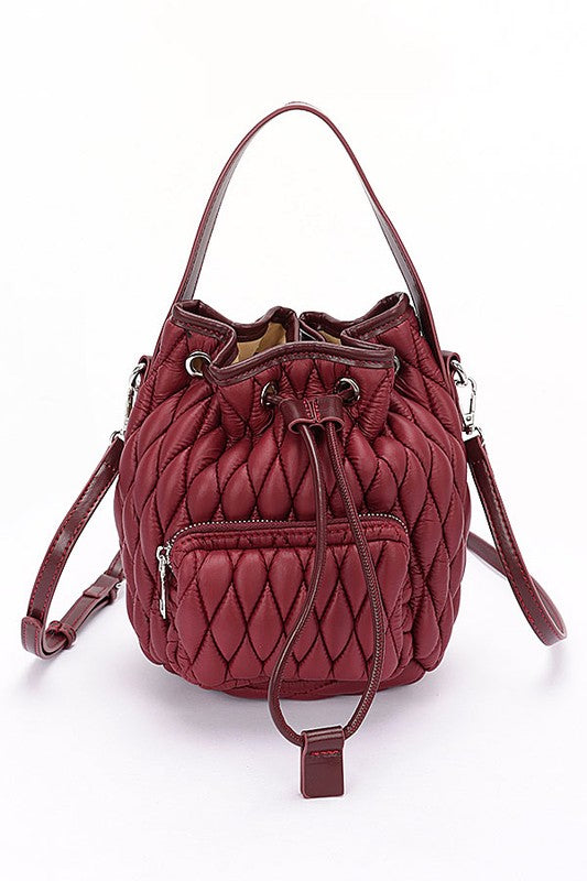 Women Nylon Quilted Puffer Convertible Bucket Bag | Zarnesh